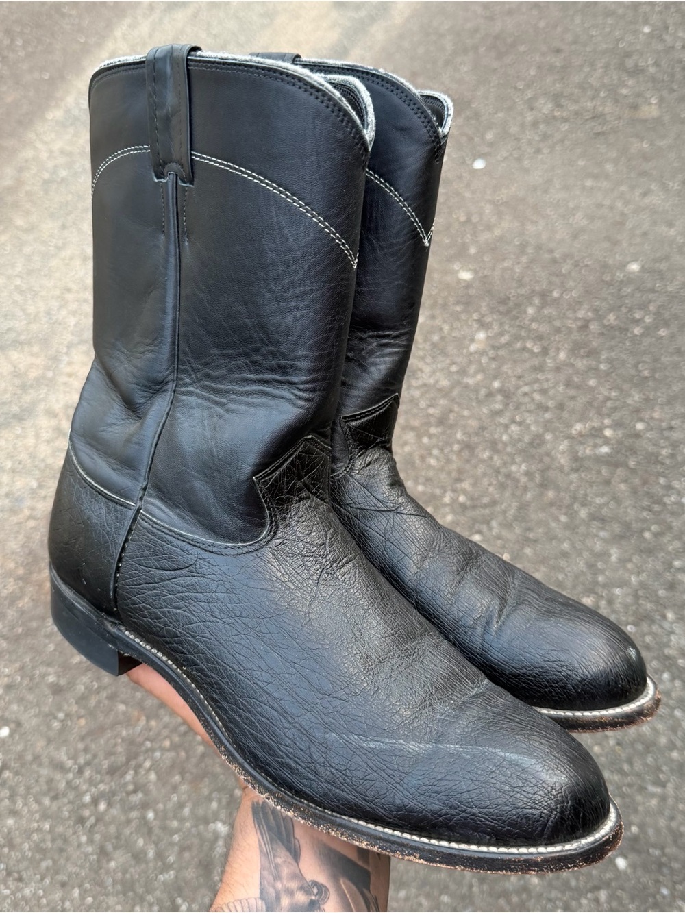 Vintage Larry Mahan Smooth Ostrich Roper Boots Mens Size 10.5D Western Cowboy
